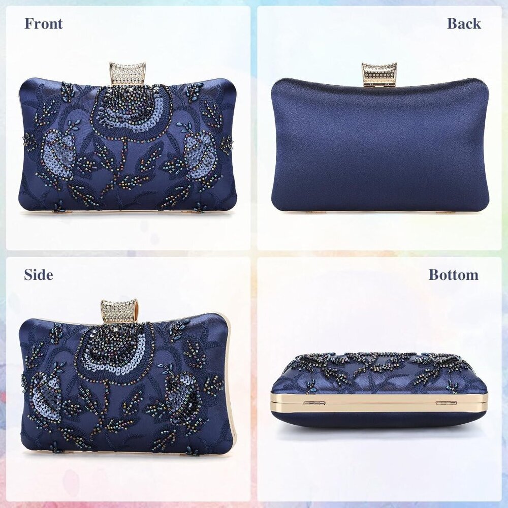 Luxury Vintage Evening Clutch with Removable Chain - Perfect for Weddings - Picture 7 of 7